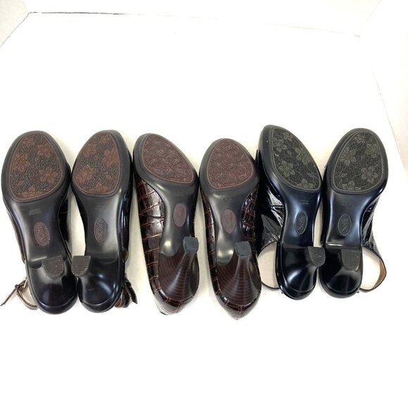 Lot of 3 Sofft Heels Shoes Womens 7 Black Brown Patent Slingback Leather Pumps - Picture 2 of 16